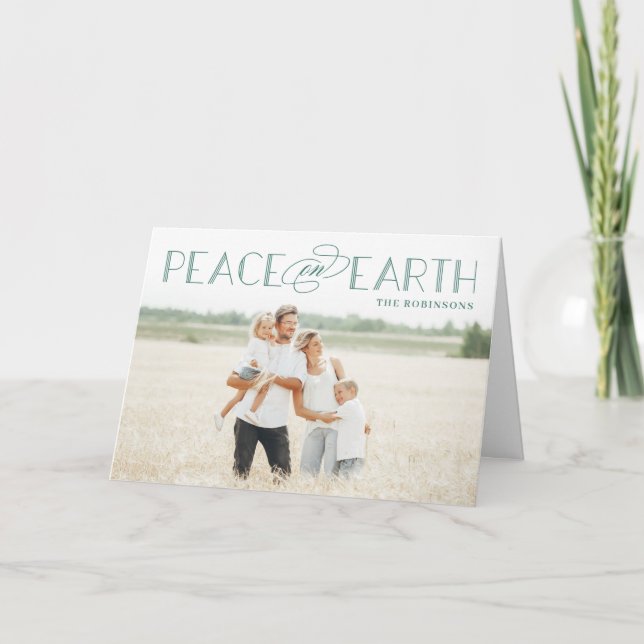 Peace on Earth Editable Colour Holiday Photo Card (Front)