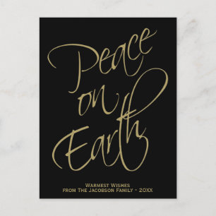 Peace on Earth Elegant Gold & Black Minimal Photo Holiday Postcard