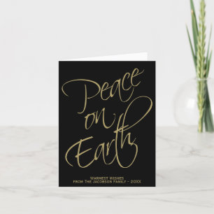 Peace on Earth Elegant Simple Black & Gold Chic Holiday Card