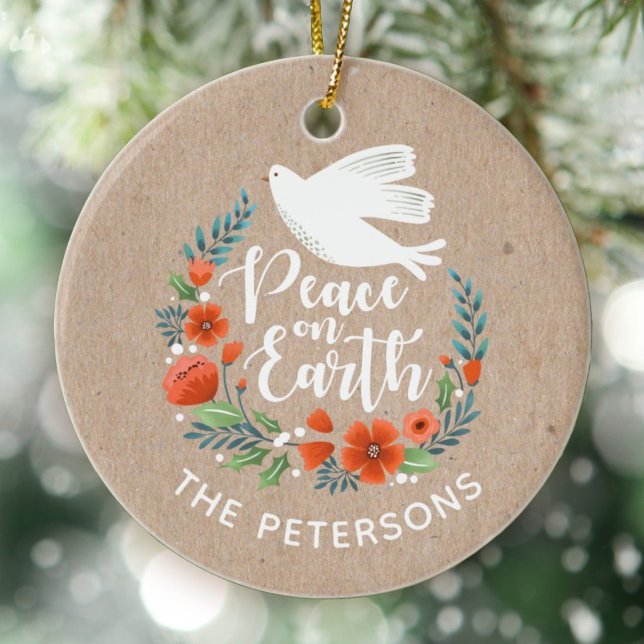 Peace on Earth Elegant White Dove Christmas Ceramic Tree Decoration (An elegant peace on earth Christmas ornament)
