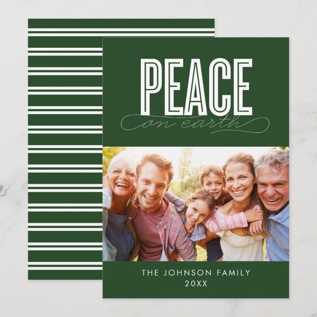 PEACE ON EARTH FAMILY PHOTO CHRISTMAS HOLIDAY CARD (Front/Back)