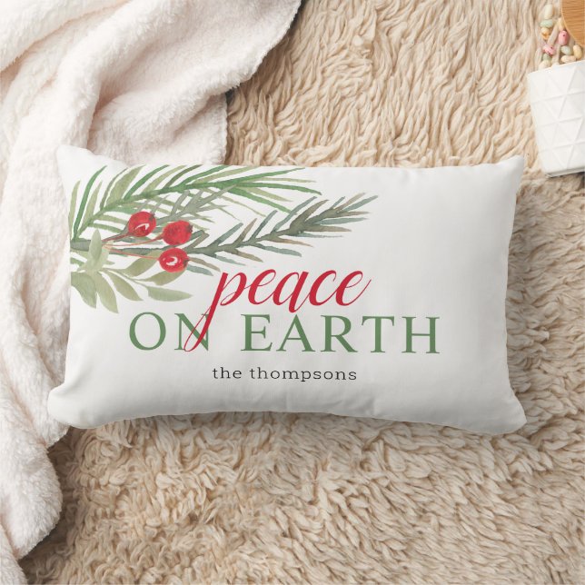 Peace on Earth Festive Christmas Greenery Lumbar Cushion (Blanket)