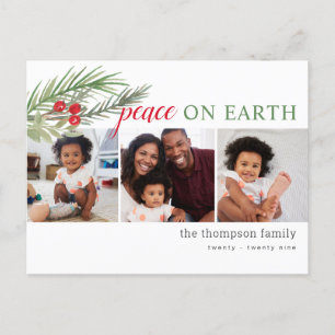 Peace on Earth Festive Christmas Greenery Photos Holiday Postcard