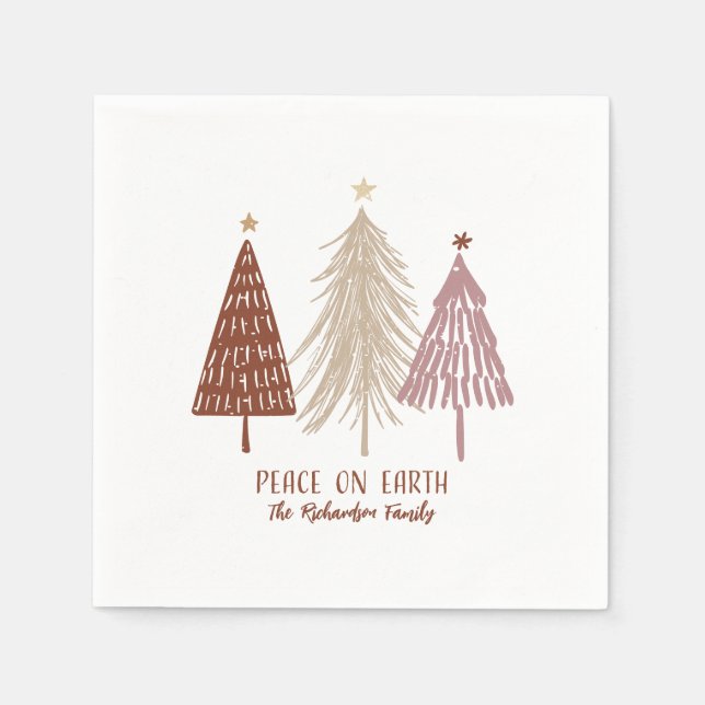 Peace On Earth Festive Christmas Trees Holiday Napkin (Front)