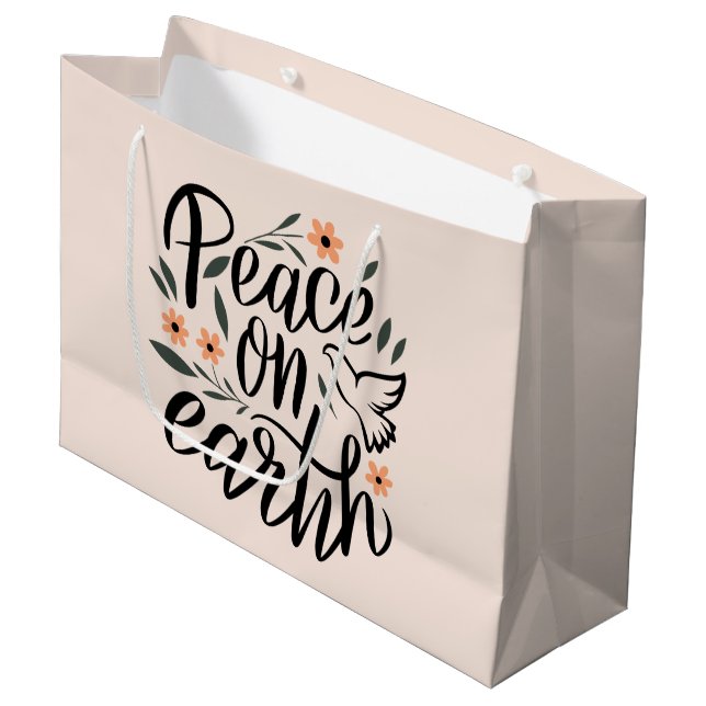 Peace on Earth Floral Design Large Gift Bag (Front Angled)