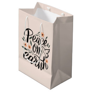 Peace on Earth Floral Design Medium Gift Bag
