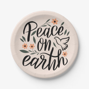 Peace on Earth Floral Design Paper Plate