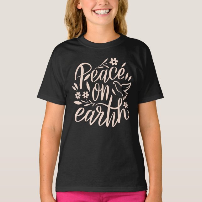 Peace on Earth Floral Design T-Shirt (Front)