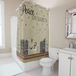 Peace on Earth -Folk Art Snowman Village Shower Curtain