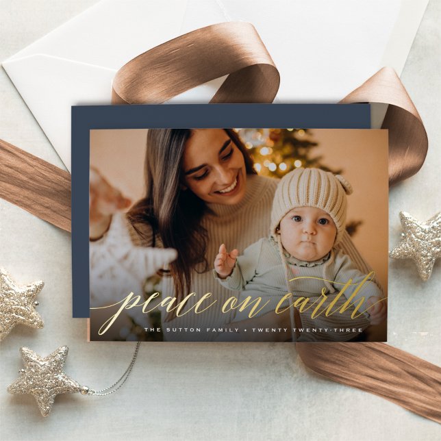 Peace on Earth Full Photo Foil Holiday Card (Creator Uploaded)