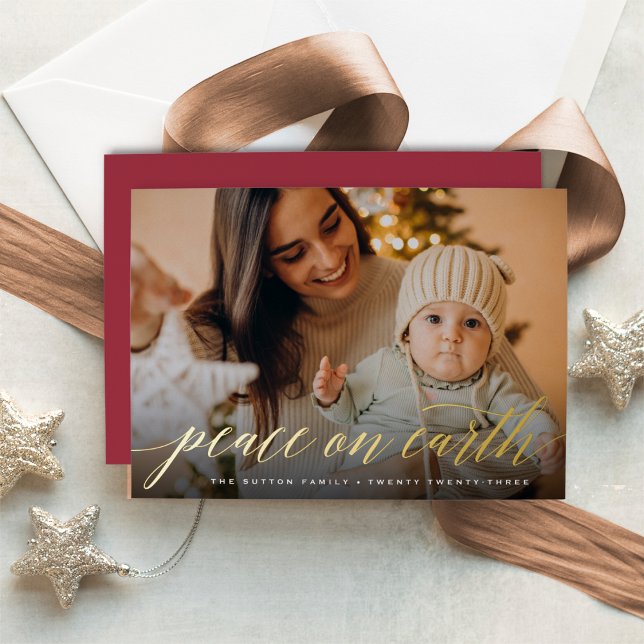 Peace on Earth Full Photo Foil Holiday Card (Creator Uploaded)