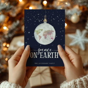 Peace on Earth Globe Ornament Blue Holiday Card