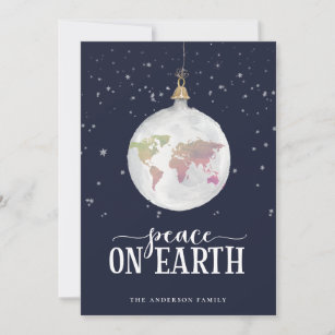 Peace on Earth Globe Ornament Blue Holiday Card