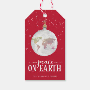 Peace on Earth Globe Ornament Red Holiday Gift Tags