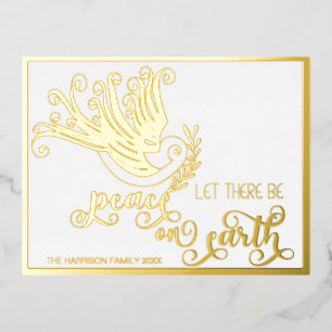 Peace on Earth Gold Dove Christmas Foil Holiday Postcard
