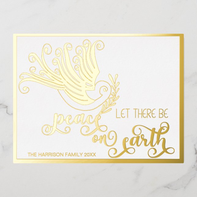 Peace on Earth Gold Dove Christmas Foil Holiday Postcard (Front)