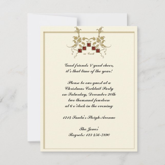 Peace on Earth Gold Floral Tiles Invitation (Front)
