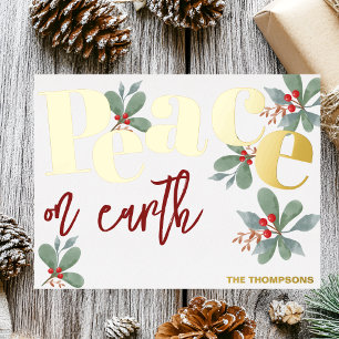 Peace on earth, gold foil christmas greeting card