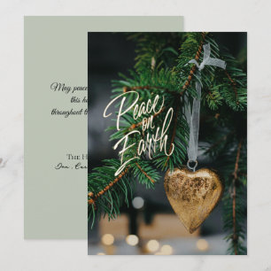 Peace on Earth Gold Heart Christmas Tree Ornament Holiday Card