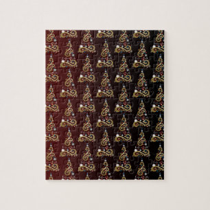 Peace on Earth golden Christmas tree pattern Jigsaw Puzzle