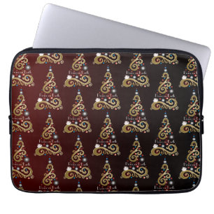 Peace on Earth golden Christmas tree pattern Laptop Sleeve