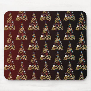 Peace on Earth golden Christmas tree pattern Mouse Mat