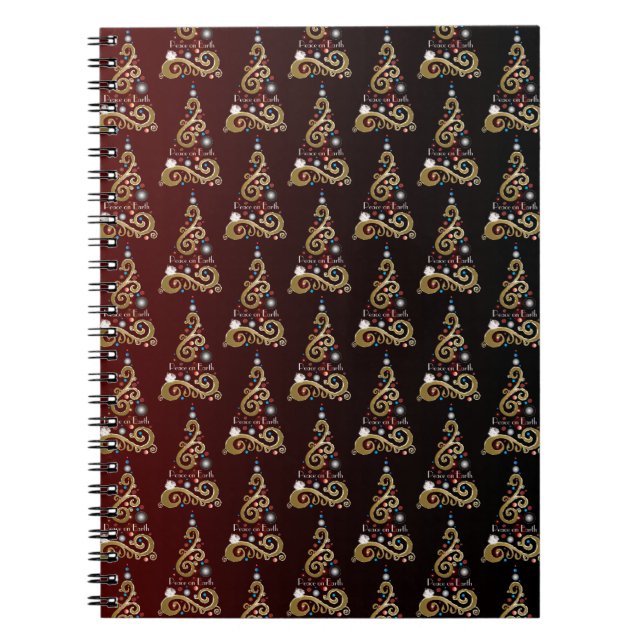 Peace on Earth golden Christmas tree pattern Notebook (Front)