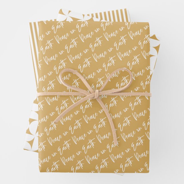 Peace on Earth Golden Christmas Wrapping Paper Sheet (In situ)