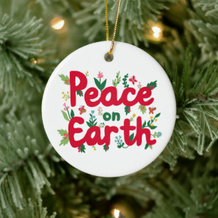 PEACE ON EARTH Hand-Drawn CUSTOM Ceramic Tree Decoration