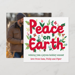 PEACE ON EARTH Hand-Drawn CUSTOM PHOTO Holiday Card