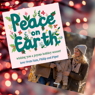 PEACE ON EARTH Hand-Drawn CUSTOM PHOTO  Holiday Card