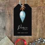Peace on Earth Hand Painted Blue Watercolor Custom Gift Tags<br><div class="desc">"Peace on earth" written in modern elegant script in white on a black background. This design features my hand painted watercolor blue green holiday bauble with golden tan botanical accent. Unique original designer gift tags or favour tags. There is a place for your own custom text in minimalist simple typography...</div>