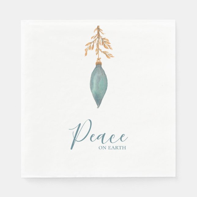 Peace on Earth Hand Painted Turquoise Watercolor  Napkin (Front)
