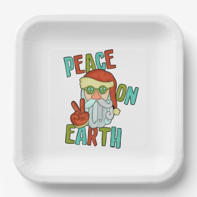 Peace on Earth Hippie Santa Paper Plate (Front)