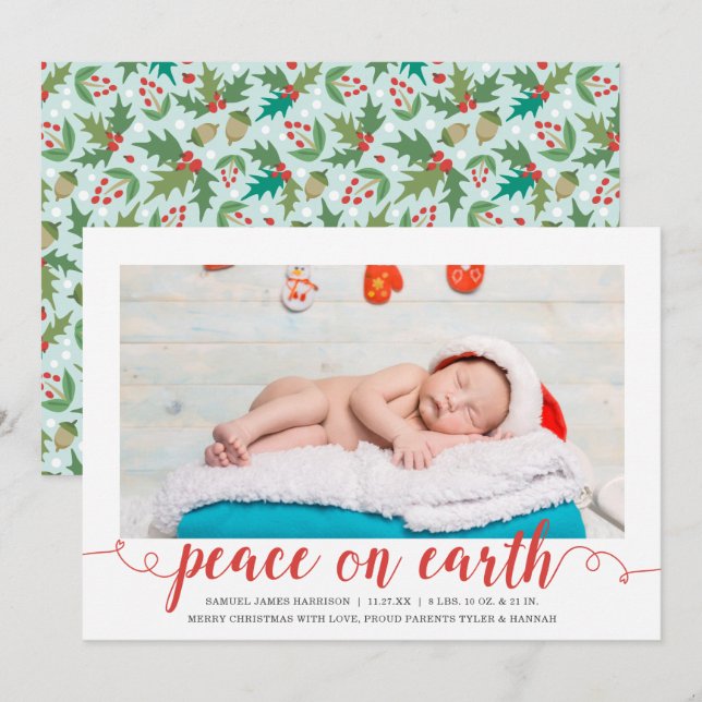 Peace on Earth Holiday Photo Birth Announcement (Front/Back)