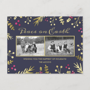 Peace on Earth Holly Family Photo Christmas Holiday Postcard