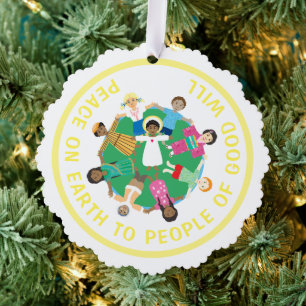 Peace on Earth Jesus & children Tree Decoration Card