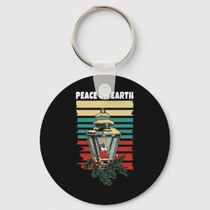 Peace On Earth Lantern Retro Vintage Sunset Happy  Key Ring