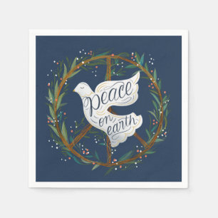 Peace on Earth Lettering Dove Holiday Party Napkin