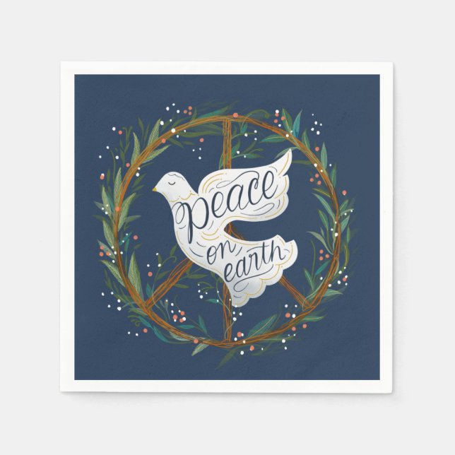 Peace on Earth Lettering Dove Holiday Party Napkin (Front)