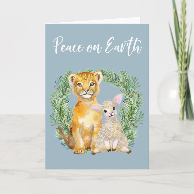 Peace on Earth Lion Lamb Cute Card (Front)