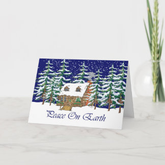 Peace On Earth Log Cabin Holiday Card