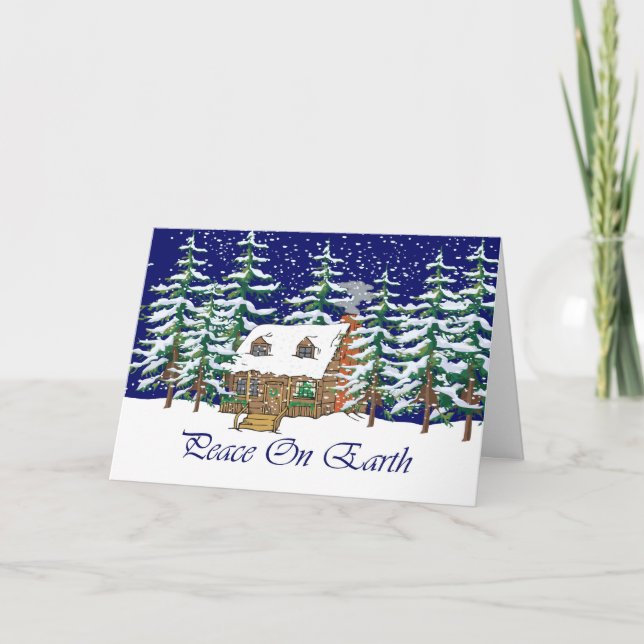 Peace On Earth Log Cabin Holiday Card (Front)