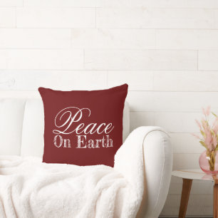 Peace on Earth Maroon Throw Pillow