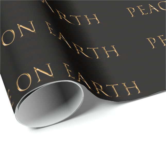 PEACE ON EARTH Metallic Gold on black Wrapping Paper (Roll Corner)