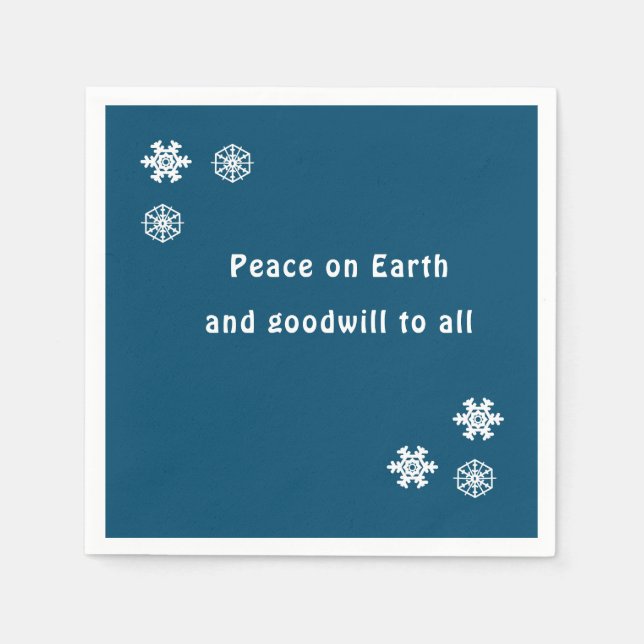 Peace on Earth Minimalist Blue Snowflake Napkins (Front)