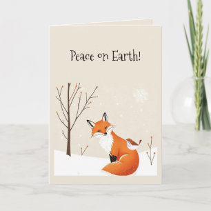Peace on Earth Minimalist Fox Bird Cute Animal Card