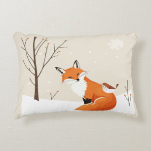Peace on Earth Minimalist Fox Bird Cute Animals Decorative Cushion