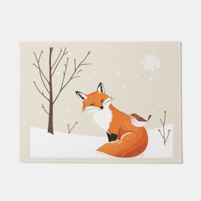 Peace on Earth Minimalist Fox Bird Cute Animals Doormat (Front)