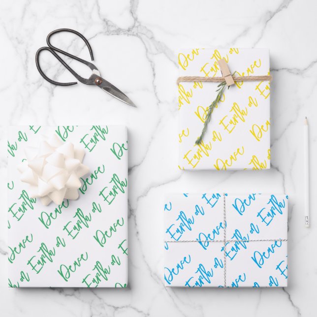Peace on Earth Modern Holiday Typography  Wrapping Paper Sheet (Front)